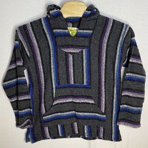 Iguana Jack Baja‎ Jacket Medium Purple Blue Gray Stripe Drug Rug Hoodie
